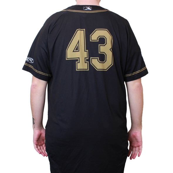 BLACK AND GOLD JERSEY #43 SIZE 48-XL, SACRAMENTO RIVER CATS