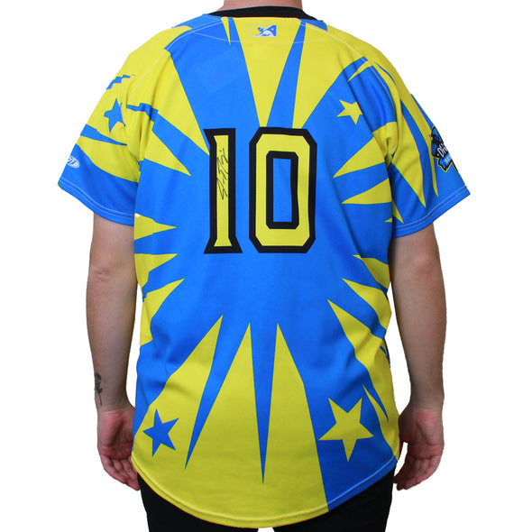 BLUE AND YELLOW DORADOS JERSEY #10 SIZE 48-XL, SACRAMENTO RIVER CATS