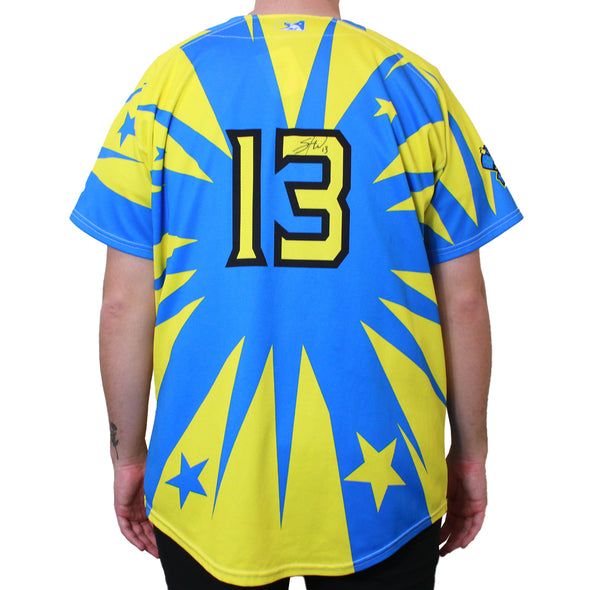 BLUE AND YELLOW DORADOS JERSEY #13 SIZE 48-XL, SACRAMENTO RIVER CATS