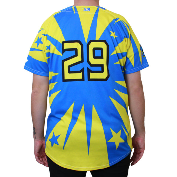 BLUE AND YELLOW DORADOS JERSEY #29 SIZE 48-XL, SACRAMENTO RIVER CATS