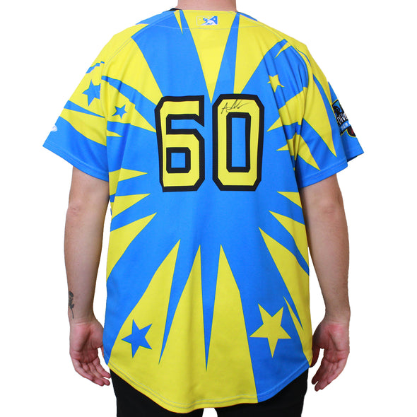 BLUE AND YELLOW DORADOS JERSEY #60 SIZE 48-XL, SACRAMENTO RIVER CATS