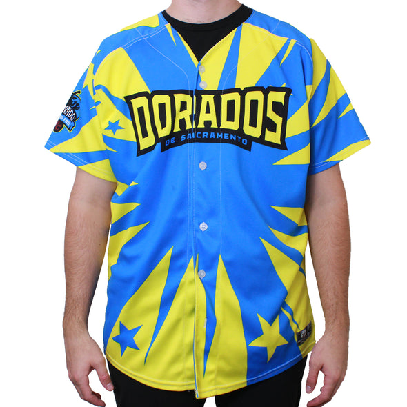 BLUE AND YELLOW DORADOS JERSEY #5 SIZE 46-L, SACRAMENTO RIVER CATS