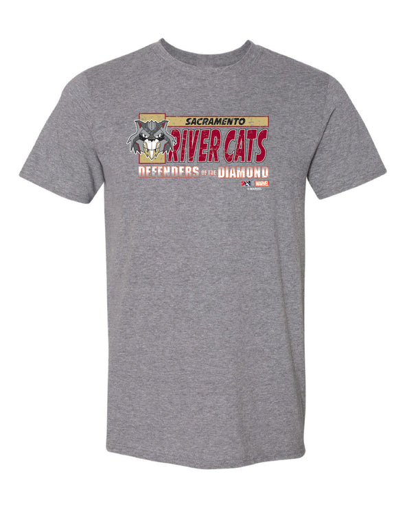 SACRAMENTO RIVER CATS MARVEL'S DEFENDERS OF THE DIAMOND HEATHER GRAPHITE DOD SHORT SLEEVE T - YOUTH